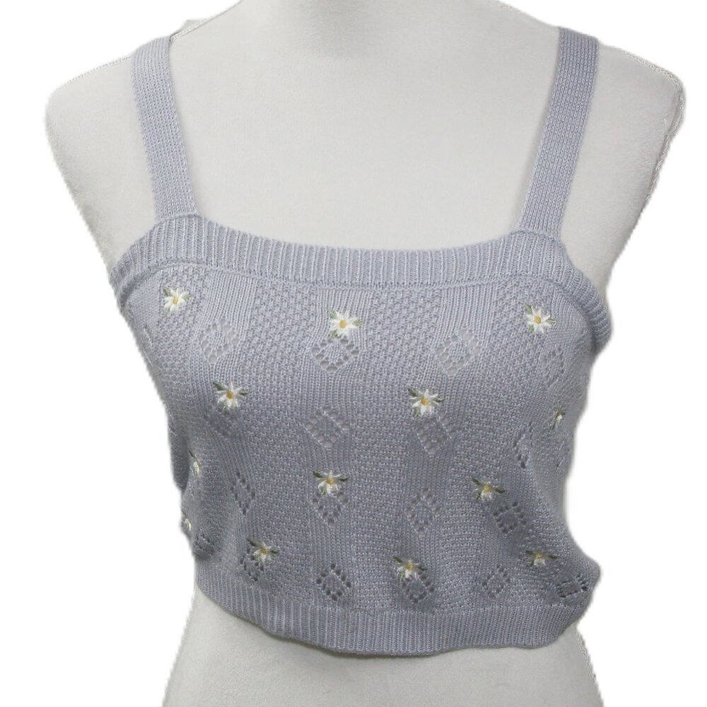 Pink Rose Embroidered Daisy Cropped Sweater Tank Top Size Small